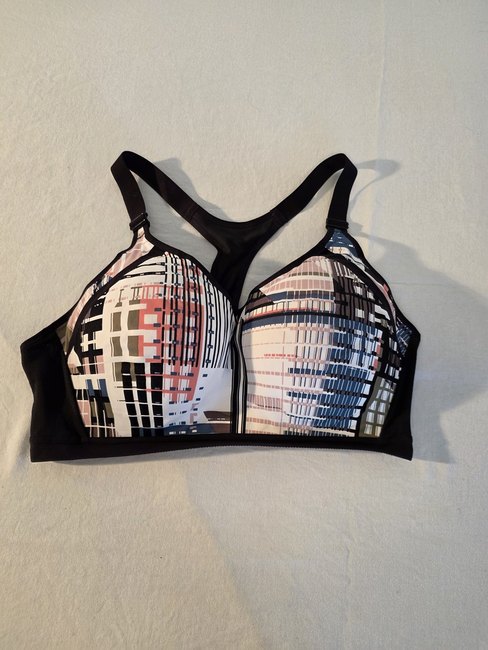 Victoris Sport Patterned Racerback Bra - Black with Multicolor Print. 38 DD